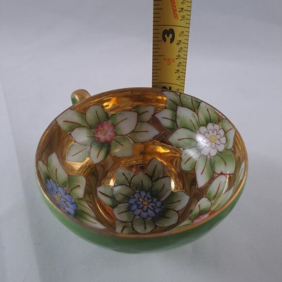 Trimont Gold Floral Tea Cup Saucer Hand Painted Green Collectible Vintage - Picture 5 of 16